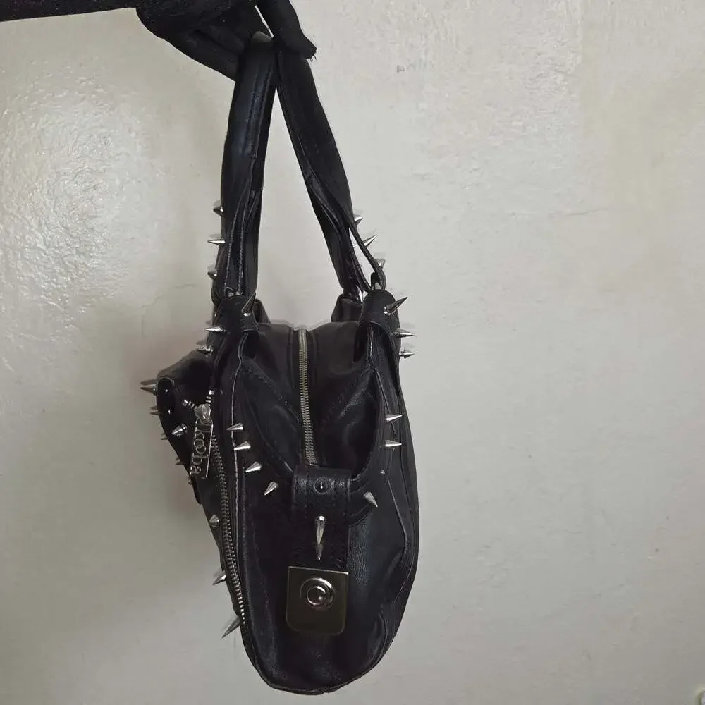 Custom Kooba Black Genuine Leather Shoulder Bag with Goth Studs/Spikes Rare
